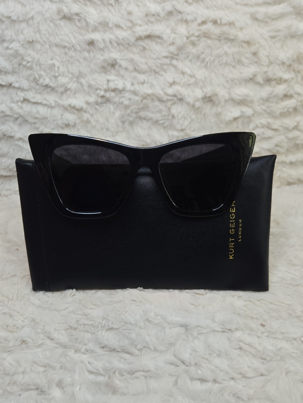 Kurt Geiger Black Cat-Eye Sunglasses with Matching Case EUC